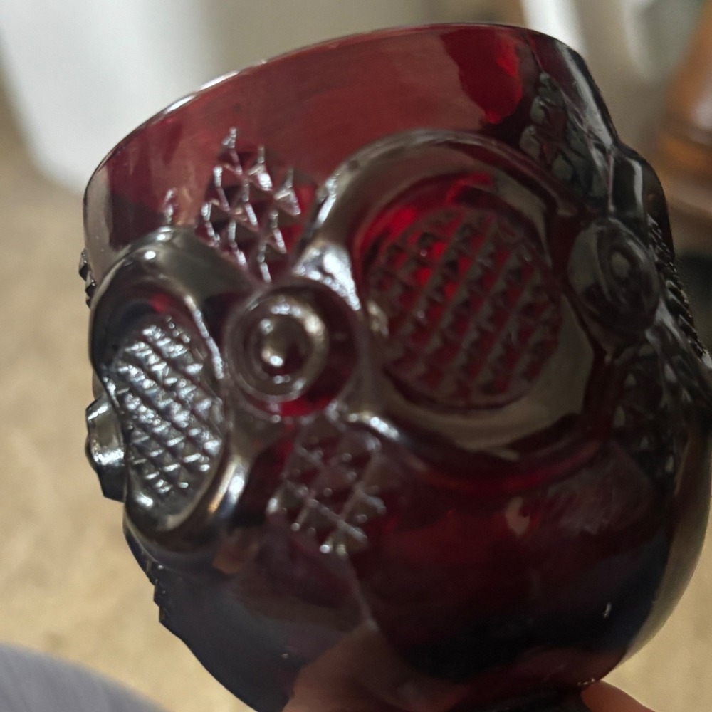 Vintage Ruby Red Glass Cape Cod Pattern Goblet Hexagonal Stem 4.5 Inch